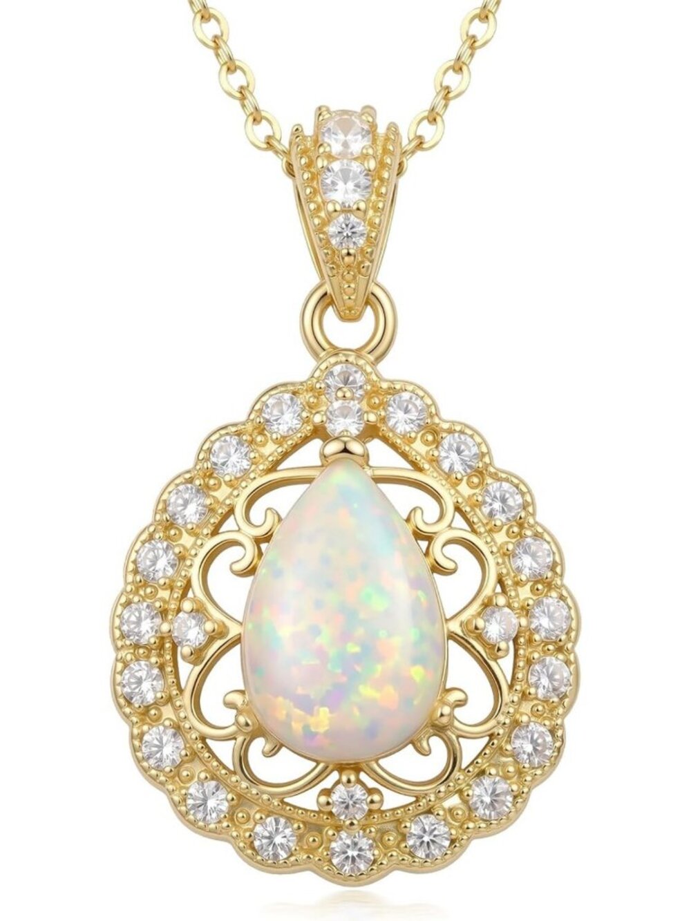 Stunning 14K Gold Opal Teardrop Necklace - Vintage Filigree Pendant Jewelry Gift